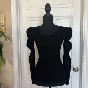 Almost Famous Black Ruched Shoulder Long Sleeve Top